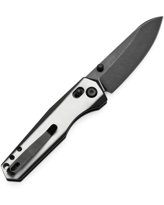 Tenable Beaver Folding Knife Black and White G10 Handle blackwashed Nitro-V steel Blade crossbar lock