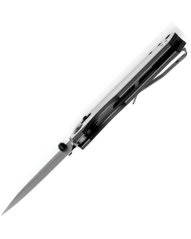 Tenable Beaver Folding Knife Black and White G10 Handle blackwashed Nitro-V steel Blade crossbar lock