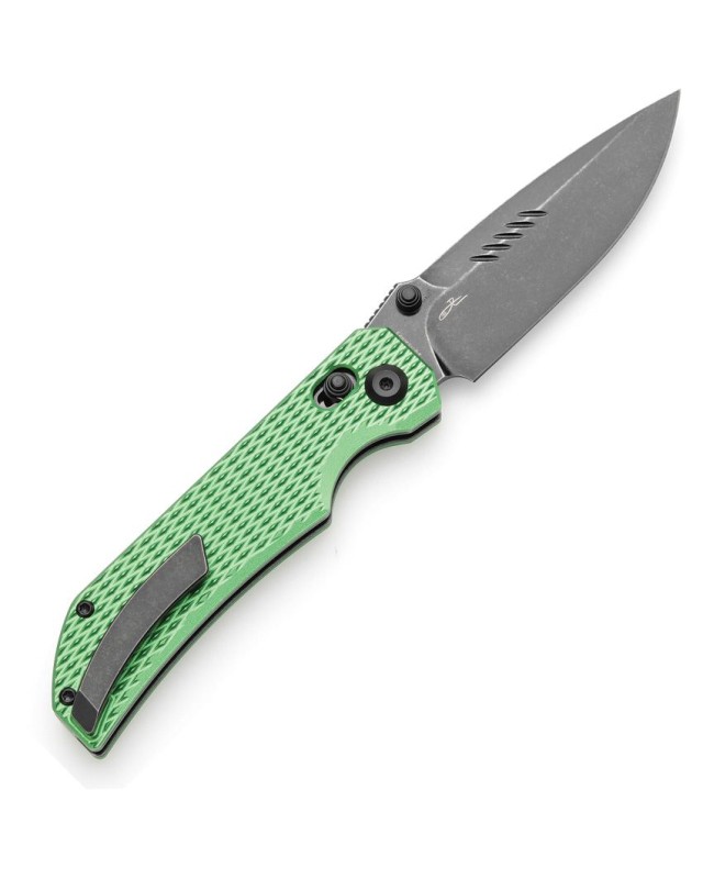 Tenable Eaglestrike Folding Knife Green Aluminium Handle Blackwashed Nitro-V  steel Blade crossbar lock