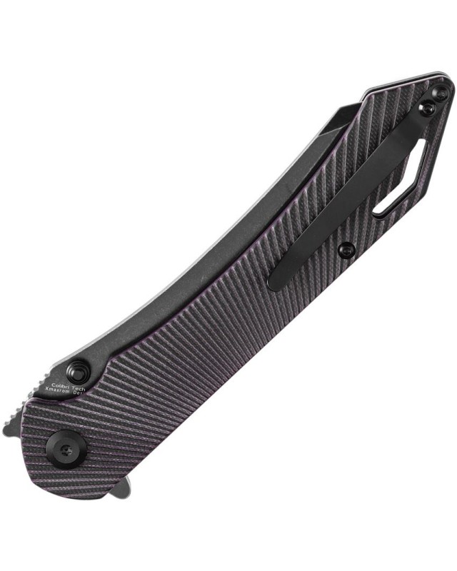 Tenable Colibri Tech Folding Knife Black and Purple G10 Handle blackwashed Nitro-V steel Blade linerlock