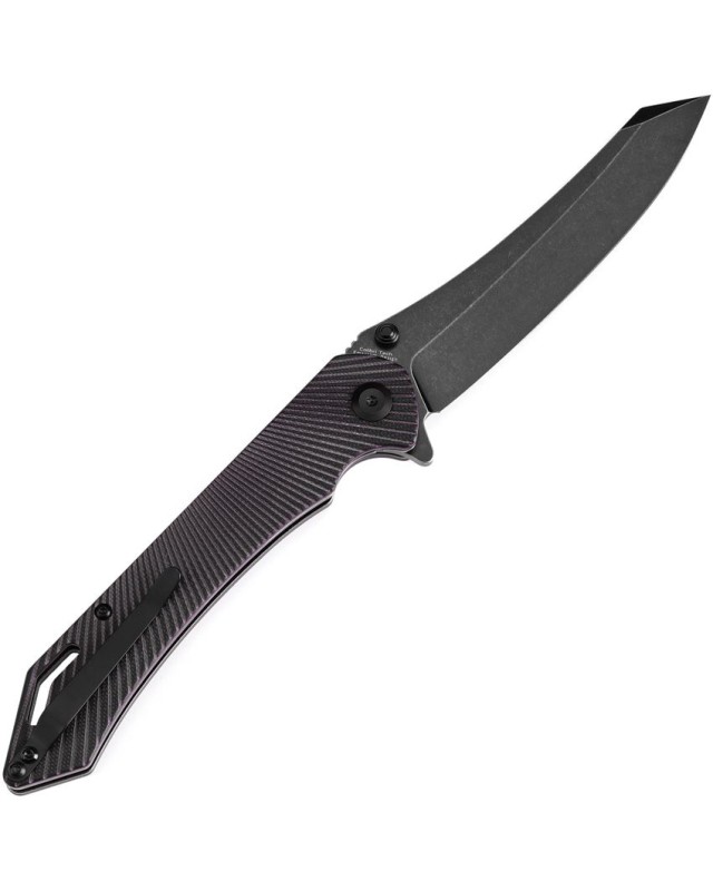 Tenable Colibri Tech Folding Knife Black and Purple G10 Handle blackwashed Nitro-V steel Blade linerlock