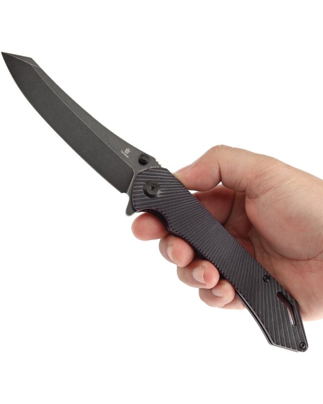 Tenable Colibri Tech Folding Knife Black and Purple G10 Handle blackwashed Nitro-V steel Blade linerlock