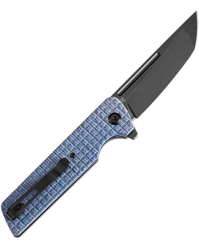 Tenable Anomaly Tanto Folding Knife Blue Frag Micarta Handle blackwashed Nitro V steel Blade linerlock
