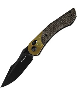 Kizer Cutlery Mini Mystic foldng knife 154CM stainless steel blackwash finish Clutch Lock black burlap micarta handle