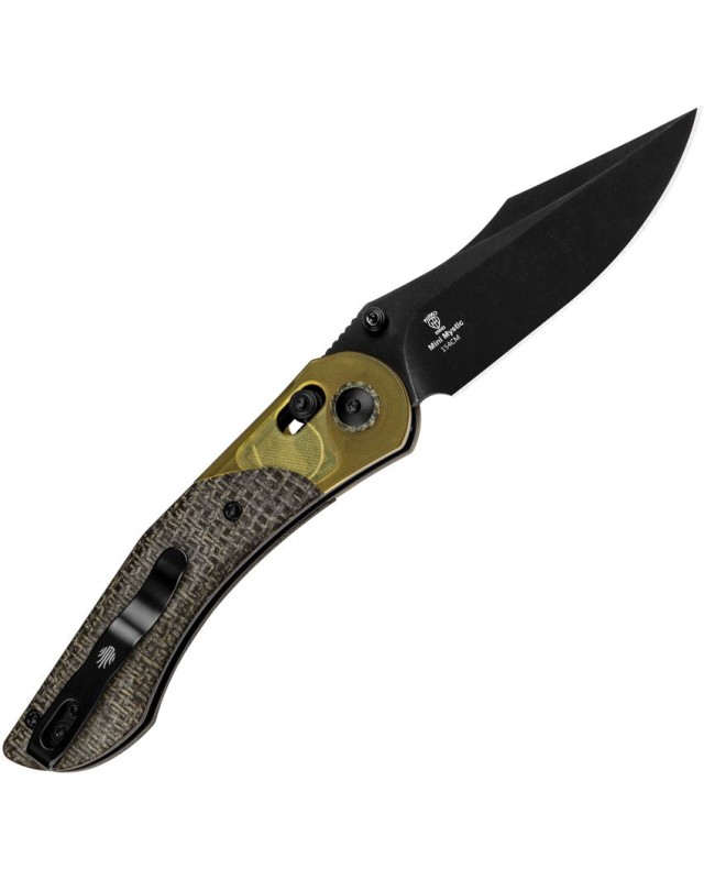 Kizer Cutlery Mini Mystic foldng knife 154CM stainless steel blackwash finish Clutch Lock black burlap micarta handle