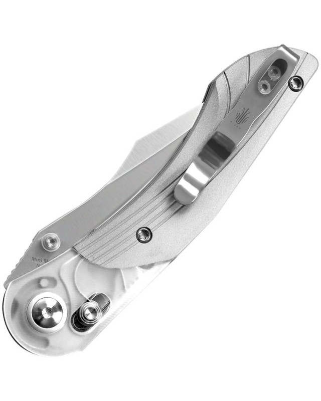 Kizer Cutlery Mini Mystic folding knife Nitro-V stainless steel satin finish Clutch Lock Clear acrylic and aluminium han