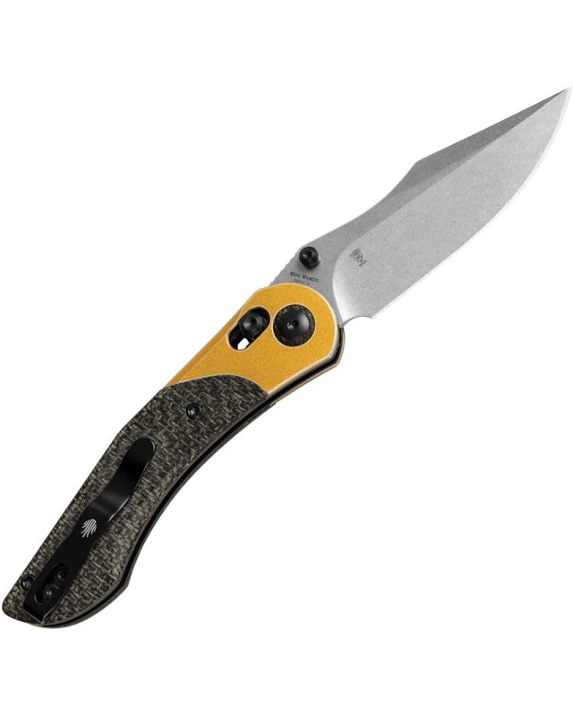 Kizer Cutlery Mini Mystic folding knife Nitro-V stainless steel stonewash finish Clutch Lock black burlap micarta handle