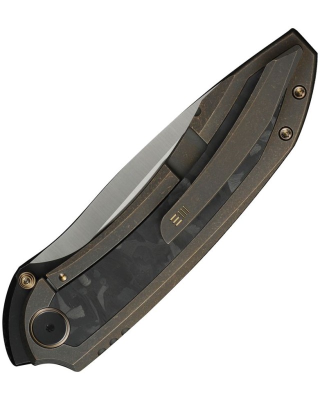 WeKnife Winsome Nested M390 stainless steel satin finish blade Framelock Bronze Titanium Handle Carbon Fiber inlay