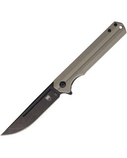 Cobratec Knives Streamline Folding Knife D2 tool steel blackwash finish blade Linerlock Tan G10 handle Flipper
