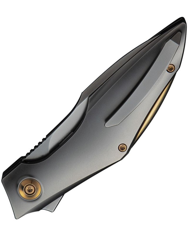 We Knife Co. Krait Snake Nested Framelock M390 premium steel grey polised finish recurve harpoon blade grey titanium Han