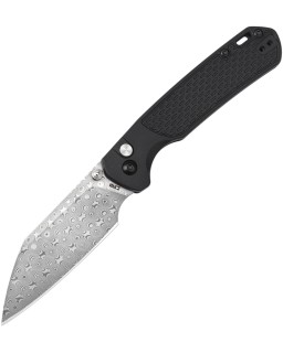 CJRB Large Pyrite Folding Knife  Damas Steel Black FRN Handle