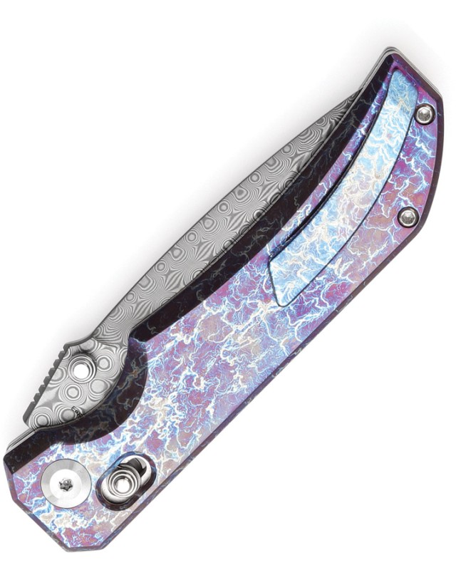 Kansept Eaglestrike Crossbar Folding Knife  Damascus Steel Anodized Titanium Handle