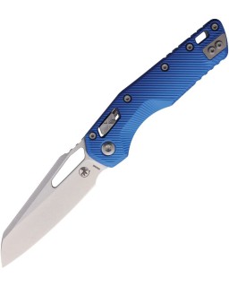 Microtech MSI M390MK steel Stonewashed finish blade fluted blue aluminium handle Ram Lock