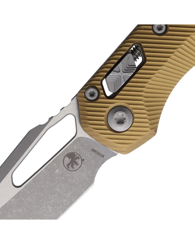 Microtech MSI M390MK steel Apocalyptic finish blade fluted tan aluminium handle Ram Lock