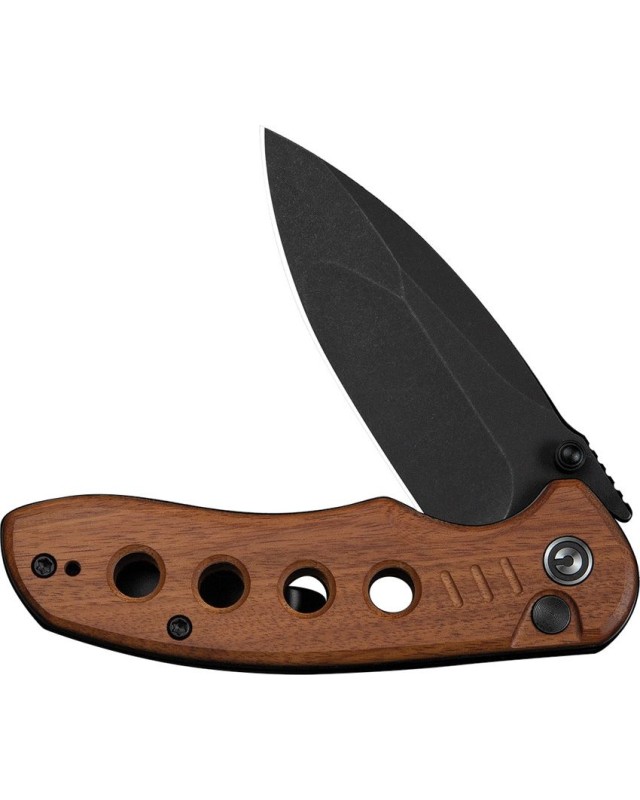 CIVIVI Triptych folding knife 14C28N steel blackwash finish blade blade Button Lock Guibourtia wood Handle Flipper