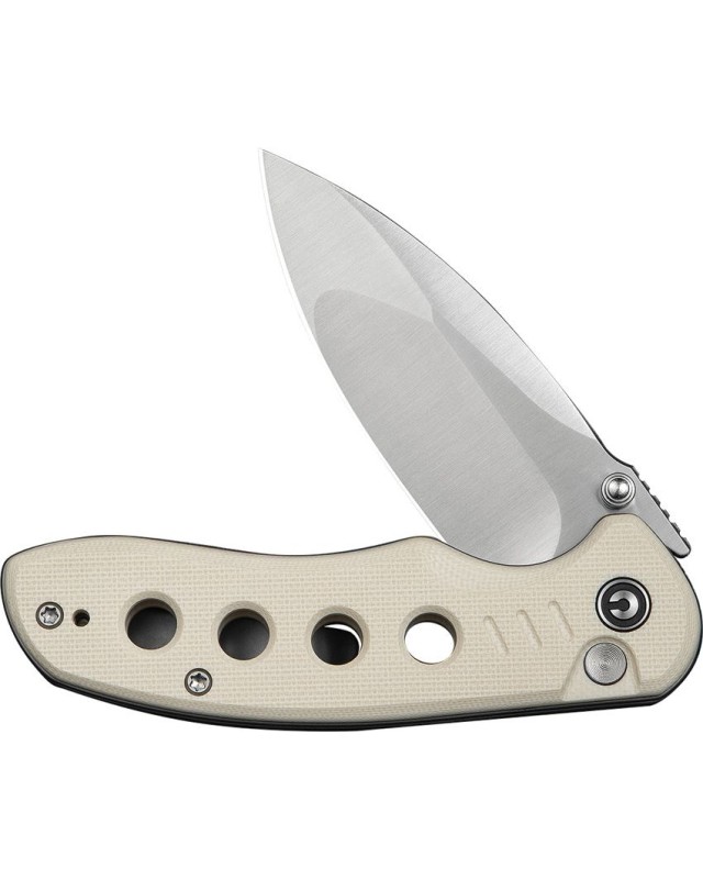 CIVIVI Triptych folding knife 14C28N steel satin finish blade Button Lock Ivory G10 Handle Flipper