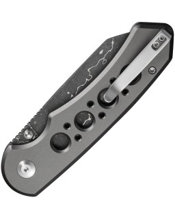 Pragma Prime folding knife Damascus blade Button Lock Gray Aluminium Handle Flipper