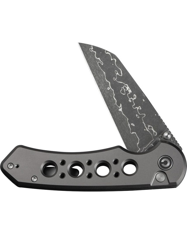 Pragma Prime folding knife Damascus blade Button Lock Gray Aluminium Handle Flipper