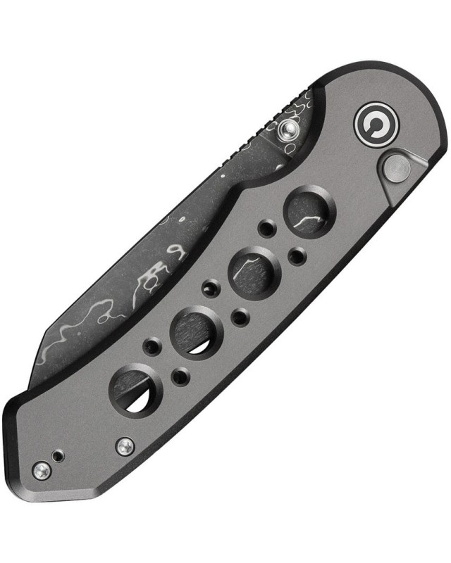 Pragma Prime folding knife Damascus blade Button Lock Gray Aluminium Handle Flipper