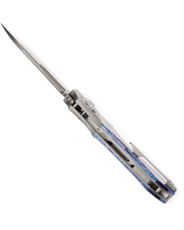 Kansept Quasar Pocket Knife Damascus Steel Lightning strike anodized Titanium handle crossbar lock