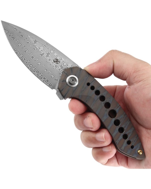 Kansept ODD 21 Pocket Knife Damascus Steel Flammed Titanium handle linerlock flipper