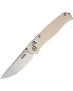 SRM Knives 255L Ambi Lock stonewashed 10Cr15CoMoV stainless blade finish Ivory G10 handle