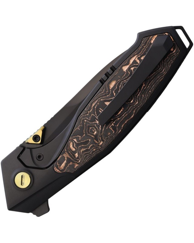 Remette King Fisher M390 premium steel blackwash finish Black Titanium handle with Copper foil and Carbon Fiber inlay fr