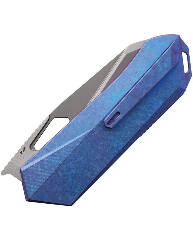 Remette Woodpecker M390 stainless steel bead blast finish blade Blue Titanium Handle Framelock