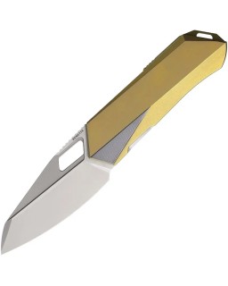 Remette Woodpecker M390 stainless steel bead blast finish blade Gold Titanium Handle Framelock