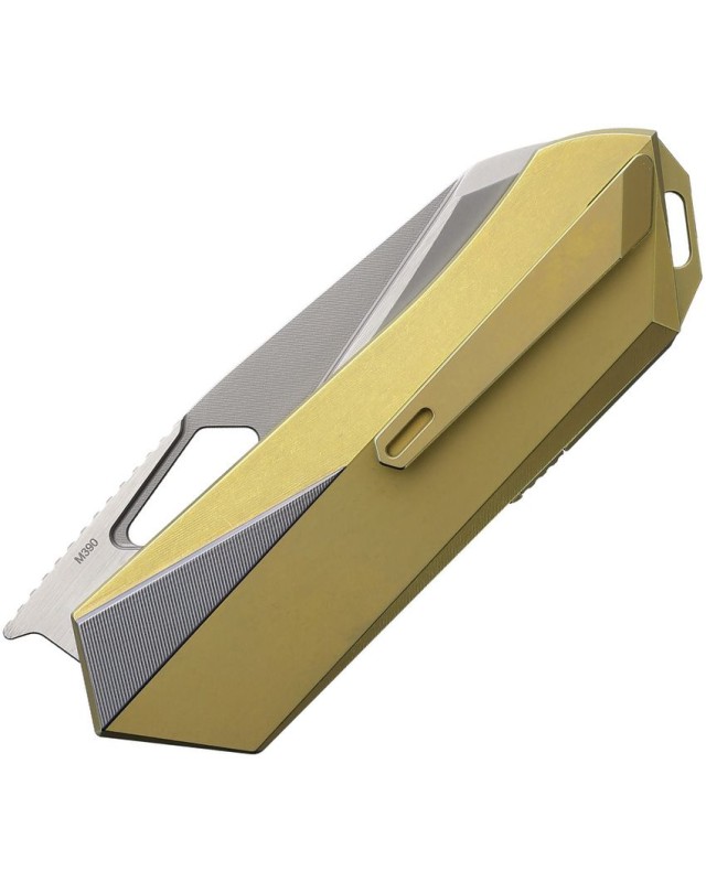 Remette Woodpecker M390 stainless steel bead blast finish blade Gold Titanium Handle Framelock