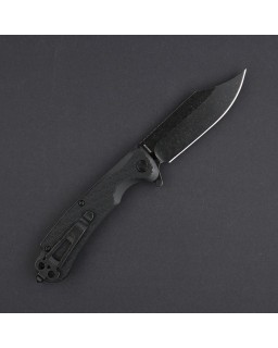 Daggerr Knives Powie Linerlock 8Cr14MoV stainless steel clip point blade blackwash finish Black FRN handle