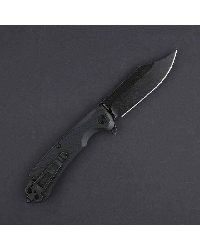 Daggerr Knives Powie Linerlock 8Cr14MoV stainless steel clip point blade blackwash finish Black FRN handle