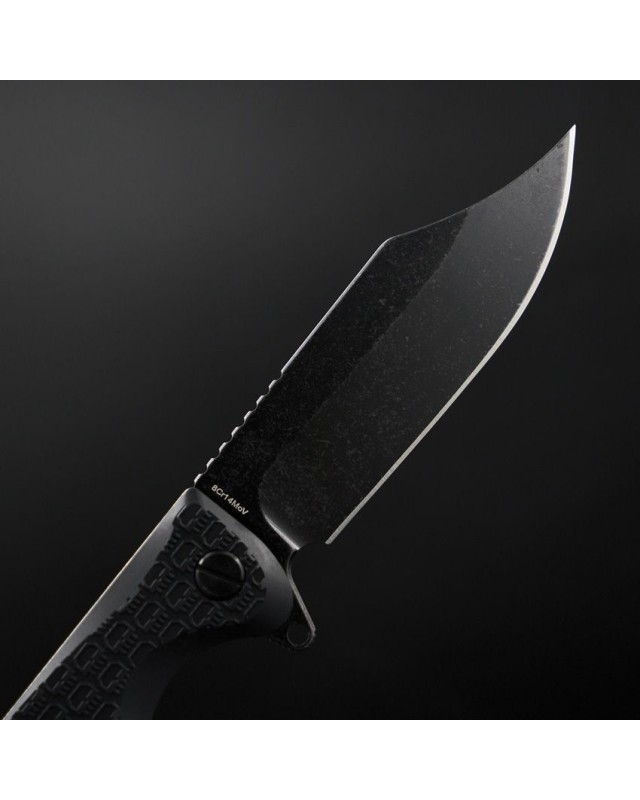 Daggerr Knives Powie Linerlock 8Cr14MoV stainless steel clip point blade blackwash finish Black FRN handle