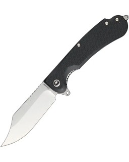 Daggerr Knives Powie Linerlock 8Cr14MoV stainless steel clip point blade stonewash finish Black FRN handle