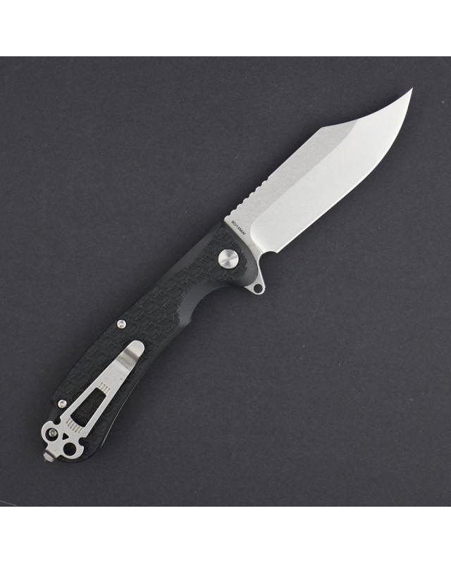 Daggerr Knives Powie Linerlock 8Cr14MoV stainless steel clip point blade stonewash finish Black FRN handle