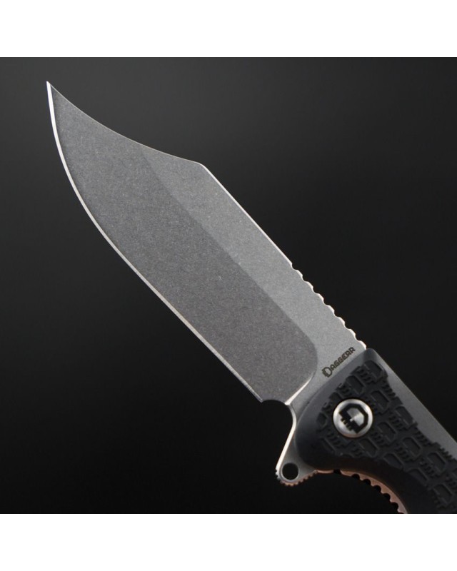 Daggerr Knives Powie Linerlock 8Cr14MoV stainless steel clip point blade stonewash finish Black FRN handle