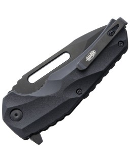 Brous Blades Reloader Linerlock D2 tool steel Acid Wash finish Tanto blade Black polymer handle Flipper