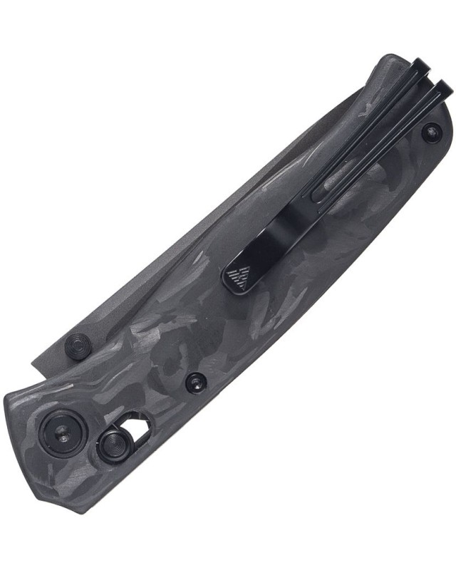 SRM Knives 255L-FB2 folding knife Laminated 140Cr steel blade Shredded Carbon Fiber handle Crossbar Lock