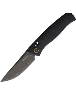 SRM Knives 255L Medal folding knife Laminated 140Cr steel black finish blade black micarta handle Crossbar Lock