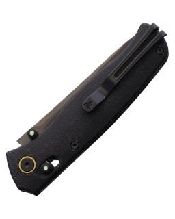 SRM Knives 255L Medal folding knife Laminated 140Cr steel black finish blade black micarta handle Crossbar Lock