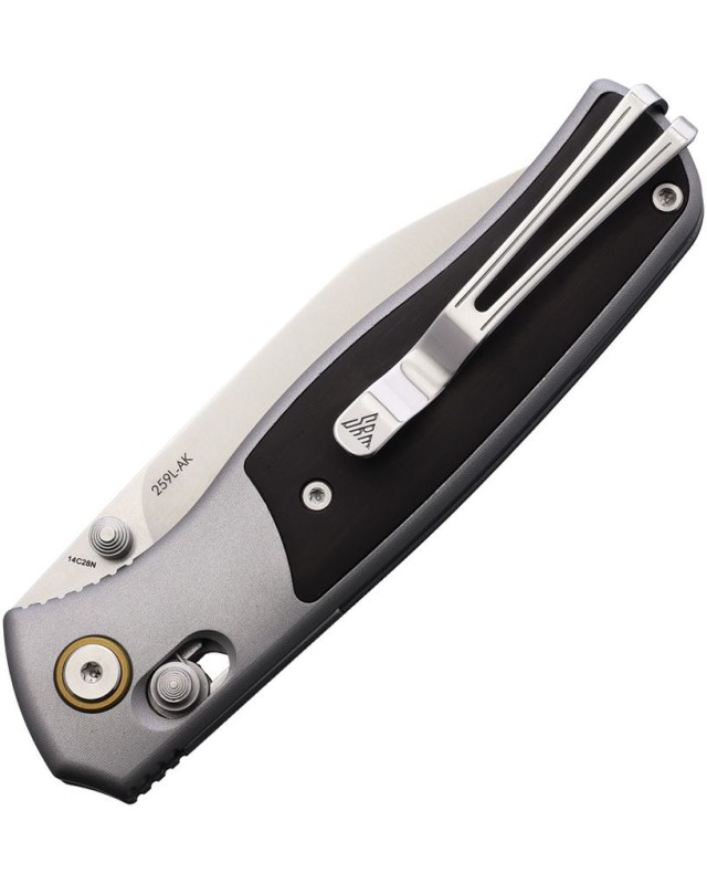 SRM Knives 259L-AK Medal folding knife 14C28N steel wharncliffe blade satin finish Gray aluminum handle with Ebony wood 