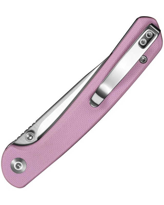 SENCUT Skelfin Button Lock 9Cr18MoV steel satin finish blade pink G10 handle
