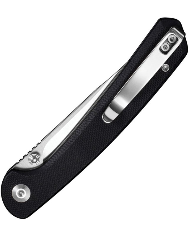 SENCUT Skelfin Button Lock 9Cr18MoV steel satin finish blade black G10 handle