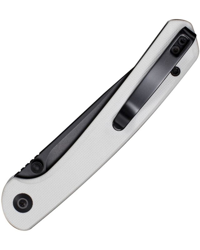 SENCUT Skelfin Button Lock 9Cr18MoV steel black blade white G10 handle