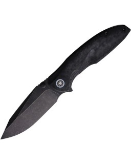 Remette Cool Whale 14C28N Sandvik steel blackwash finish blade Carbon Fiber pattern black G10 handle flipper