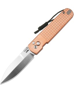 CJRB Perfect Locust Button Lock S90V premium steel satin finish dagger shape blade copper handle