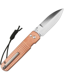 CJRB Perfect Locust Button Lock S90V premium steel satin finish dagger shape blade copper handle