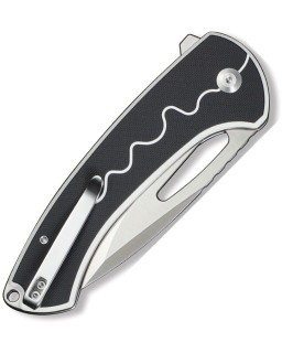 SENCUT Squiggy Button Lock 9Cr18MoV steel satin finish blade black and white G10 handle