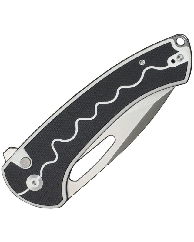 SENCUT Squiggy Button Lock 9Cr18MoV steel satin finish blade black and white G10 handle