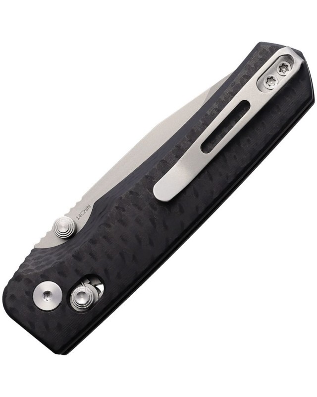 REMETTE Aurora folding knife 14C28N steel satin finish blade crossbar lock black G10 handle